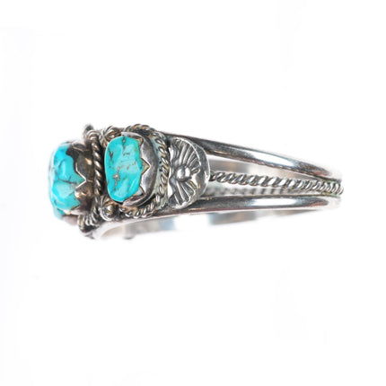 6.1" Vintage RL Zuni sterling silver turquoise row cuff bracelet