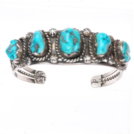 6.1" Vintage RL Zuni sterling silver turquoise row cuff bracelet