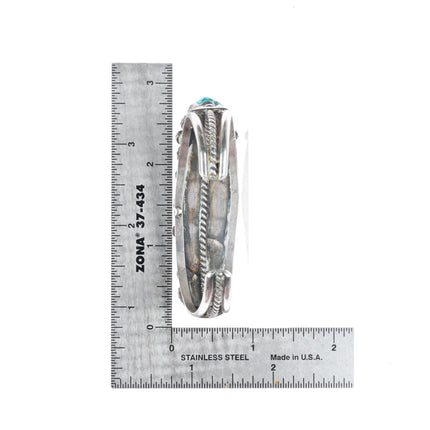 6.1" Vintage RL Zuni sterling silver turquoise row cuff bracelet