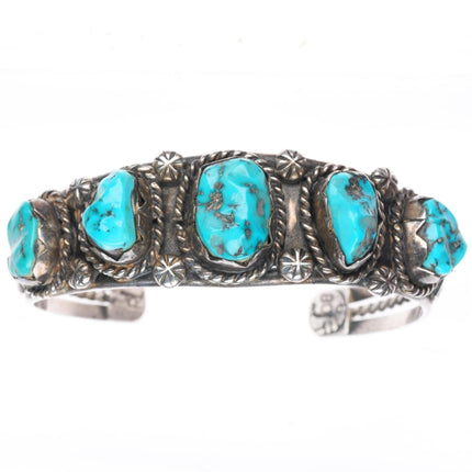 6.1" Vintage RL Zuni sterling silver turquoise row cuff bracelet