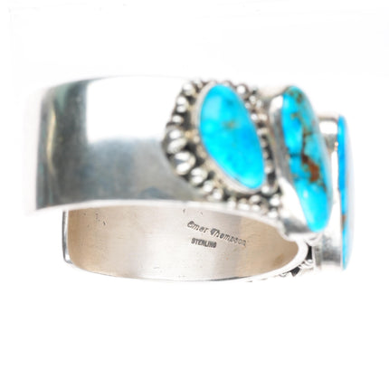 7" Emer Thompson Navajo sterling silver row cuff bracelet with nice turquoise