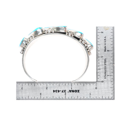 7" Emer Thompson Navajo sterling silver row cuff bracelet with nice turquoise
