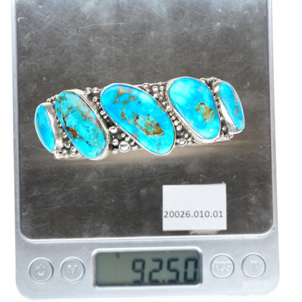 7" Emer Thompson Navajo sterling silver row cuff bracelet with nice turquoise