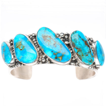 7" Emer Thompson Navajo sterling silver row cuff bracelet with nice turquoise