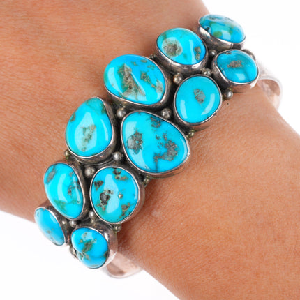 6.8" Victoria Nez Navajo sterling silver turquoise cluster cuff bracelet