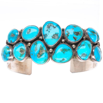 6.8" Victoria Nez Navajo sterling silver turquoise cluster cuff bracelet