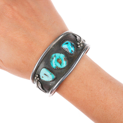 6.5" Vintage EY Navajo sterling silver cuff bracelet with nice turquoise
