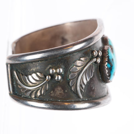6.5" Vintage EY Navajo sterling silver cuff bracelet with nice turquoise