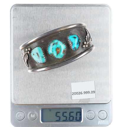 6.5" Vintage EY Navajo sterling silver cuff bracelet with nice turquoise