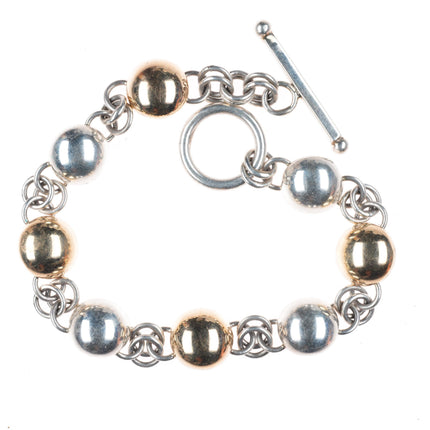 6.5" Artie Yellowhorse Navajo 14k gold/Sterling silver domes link bracelet