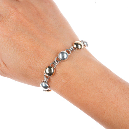 6.5" Artie Yellowhorse Navajo 14k gold/Sterling silver domes link bracelet
