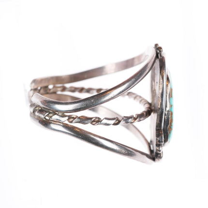 6.1" vintage Navajo sterling silver turquoise cuff bracelet twisted center wire