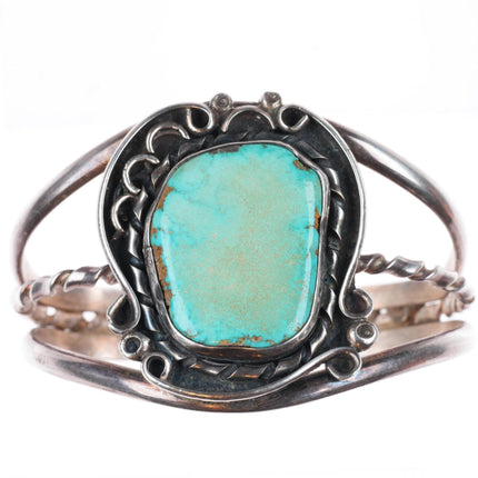 6.1" vintage Navajo sterling silver turquoise cuff bracelet twisted center wire