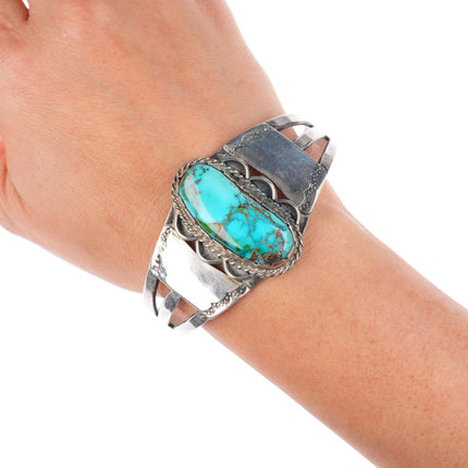 7" vintage Navajo High grade Nevada turquoise sterling silver cuff bracelet