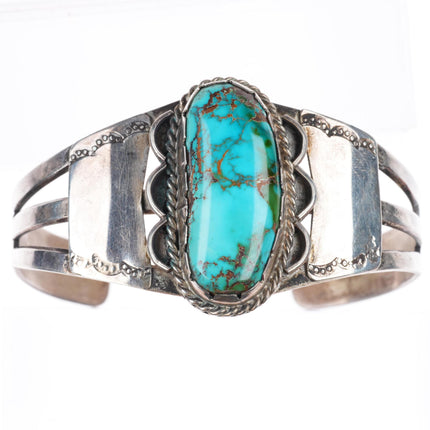 7" vintage Navajo High grade Nevada turquoise sterling silver cuff bracelet
