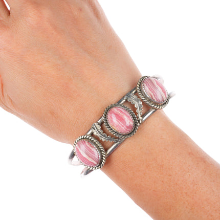 7.5" vintage DA Navajo sterling silver pink Rhodochrosite cuff bracelet
