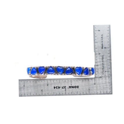 6.5" Leo Feeney southwestern sterling silver carved Lapis hearts cuff bracelet