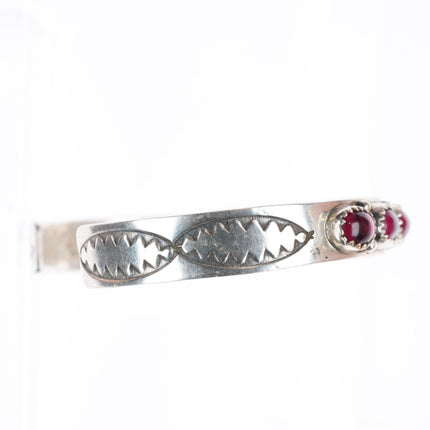 6.75" Thomas Carusetta Navajo/Hopi sterling silver garnet row cuff bracelet