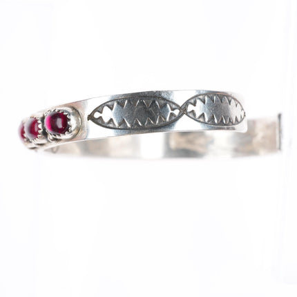 6.75" Thomas Carusetta Navajo/Hopi sterling silver garnet row cuff bracelet