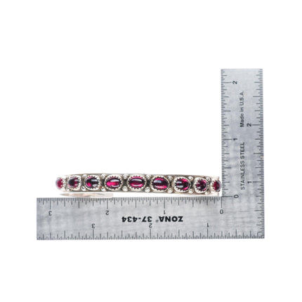 6.75" Thomas Carusetta Navajo/Hopi sterling silver garnet row cuff bracelet