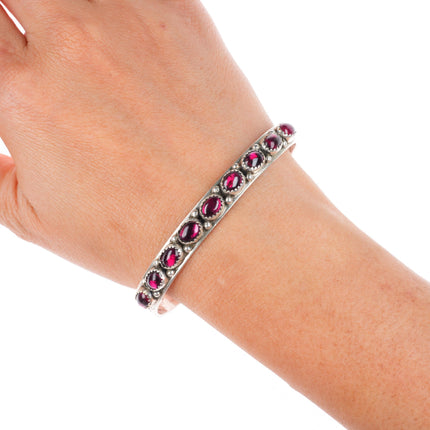6.75" Thomas Carusetta Navajo/Hopi sterling silver garnet row cuff bracelet