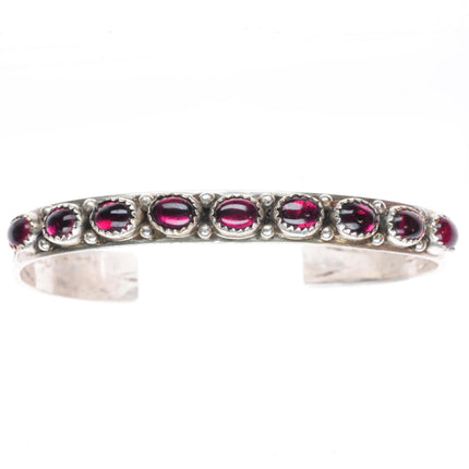 6.75" Thomas Carusetta Navajo/Hopi sterling silver garnet row cuff bracelet