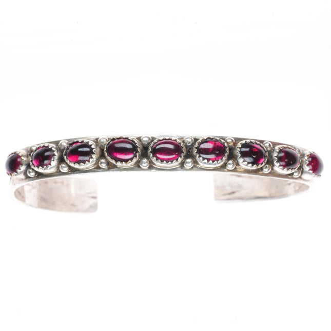 6.75" Thomas Carusetta Navajo/Hopi sterling silver garnet row cuff bracelet