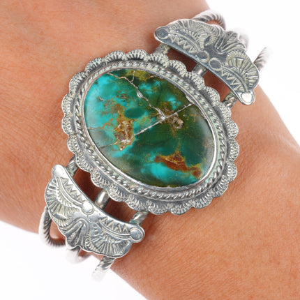 6.5" 1930's vintage Navajo sterling silver Royston turquoise cuff bracelet
