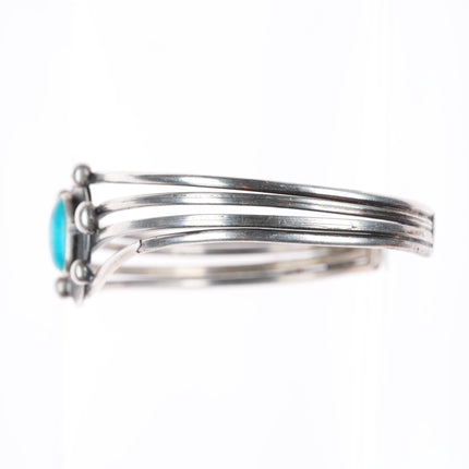 6.5" 1930's vintage Navajo Ingot silver 4 shank cuff bracelet Blue Gem turquoise