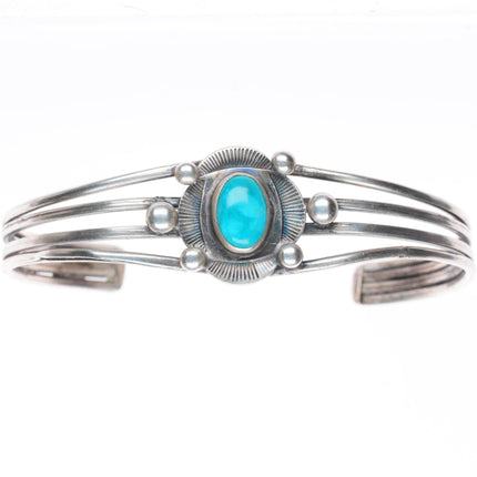 6.5" 1930's vintage Navajo Ingot silver 4 shank cuff bracelet Blue Gem turquoise