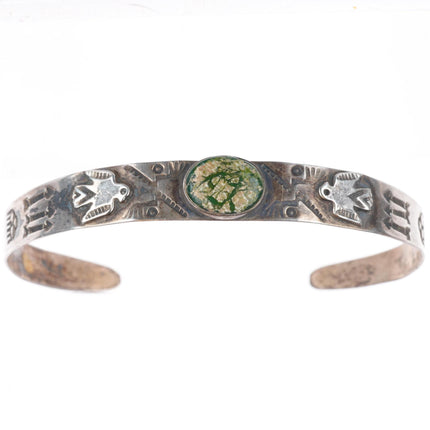 6.75" c1930's vintage Fred Harvey Cerrillos turquoise thunderbird cuff bracelet