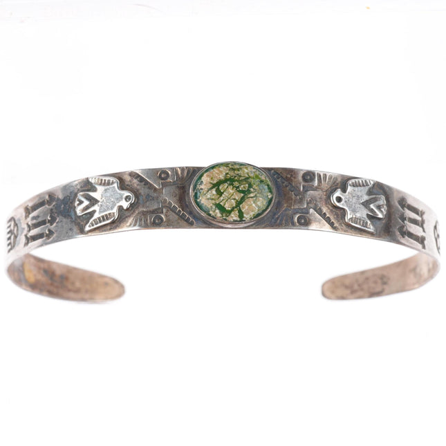 6.75" c1930's vintage Fred Harvey Cerrillos turquoise thunderbird cuff bracelet