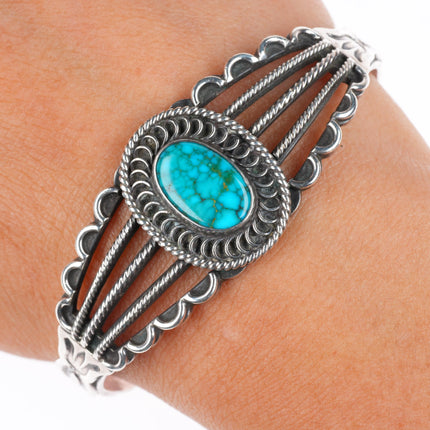 6.5" 1930's-40's Navajo Lone Mountain turquoise sterling silver cuff bracelet