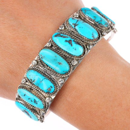 6.75" 1940's-50's Navajo turquoise row cuff bracelet sterling silver