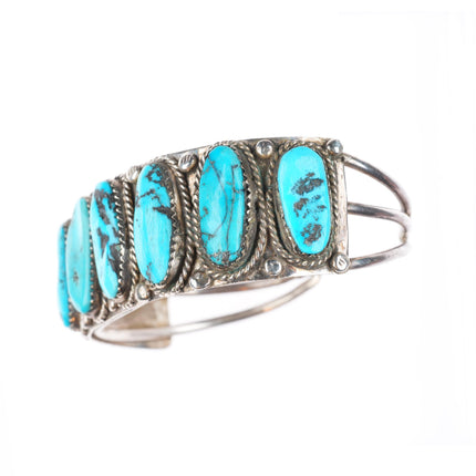 6.75" 1940's-50's Navajo turquoise row cuff bracelet sterling silver