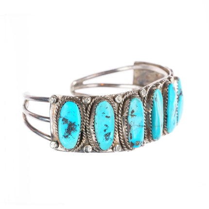 6.75" 1940's-50's Navajo turquoise row cuff bracelet sterling silver