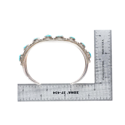 6.75" 1940's-50's Navajo turquoise row cuff bracelet sterling silver