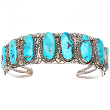 6.75" 1940's-50's Navajo turquoise row cuff bracelet sterling silver