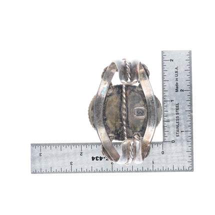 6.2" vintage Chester Kahn Navajo sterling silver picture jasper cuff bracelet
