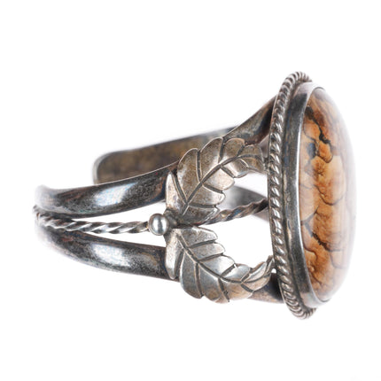 6.2" vintage Chester Kahn Navajo sterling silver picture jasper cuff bracelet