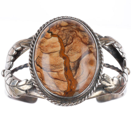 6.2" vintage Chester Kahn Navajo sterling silver picture jasper cuff bracelet