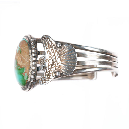 6.25" 40-50's Navajo sterling silver thunderbird cuff bracelet Royston turquoise