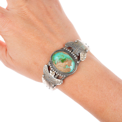 6.25" 40-50's Navajo sterling silver thunderbird cuff bracelet Royston turquoise