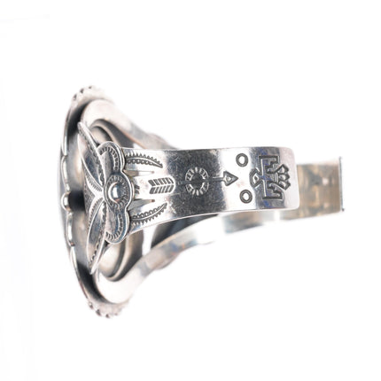 6.25" 1940-50's Navajo sterling silver Fred Harvey petrified wood cuff bracelet