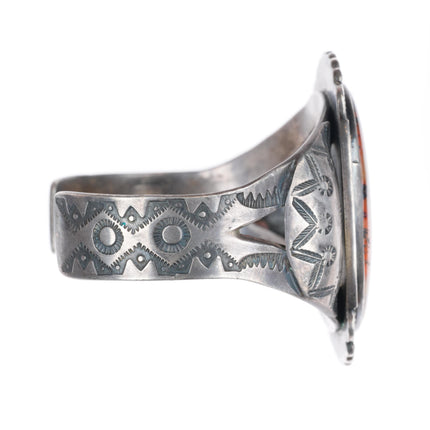 6.4" 40-50's Navajo nicely stamped sterling silver petrified wood cuff bracelet