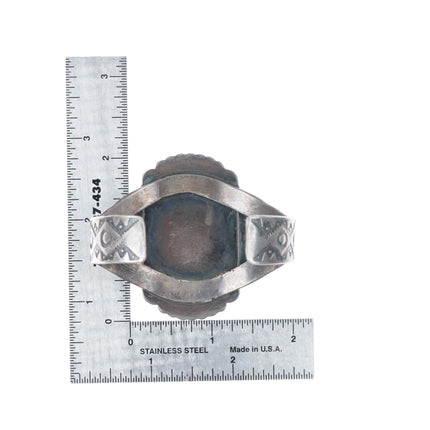 6.4" 40-50's Navajo nicely stamped sterling silver petrified wood cuff bracelet