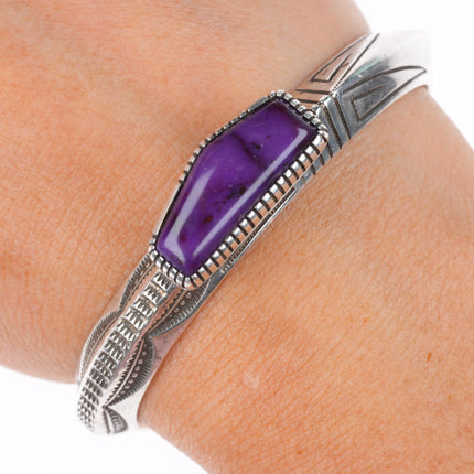 6.2" vintage Navajo Sugilite cuff bracelet carinated sterling silver deep stamps