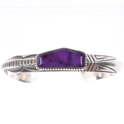 6.2" vintage Navajo Sugilite cuff bracelet carinated sterling silver deep stamps