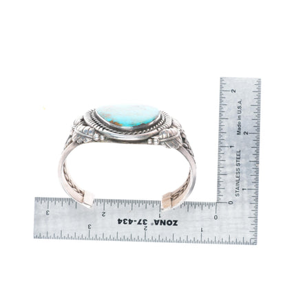 5.7" vintage Navajo sterling silver heavy cuff bracelet with nice turquoise