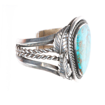 5.7" vintage Navajo sterling silver heavy cuff bracelet with nice turquoise